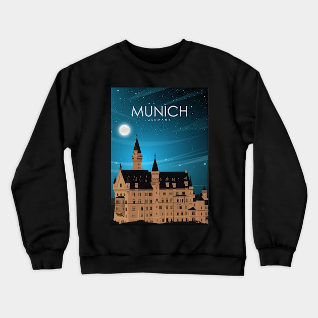 Munich Germany Caste Travel Poster at Night Crewneck Sweatshirt by jornvanhezik